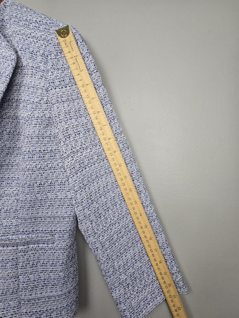 Kasper Tweed 3/4 Sleeve Open Front Blazer Blue Womens Sz 8 Office Career Preppy - Picture 10 of 11